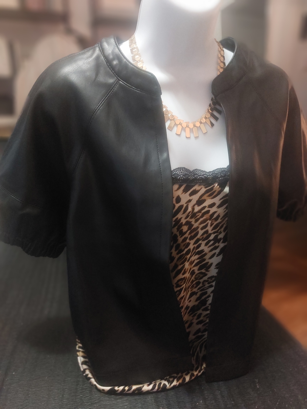 Steve Madden Black Short-Sleeve Leather Jacket